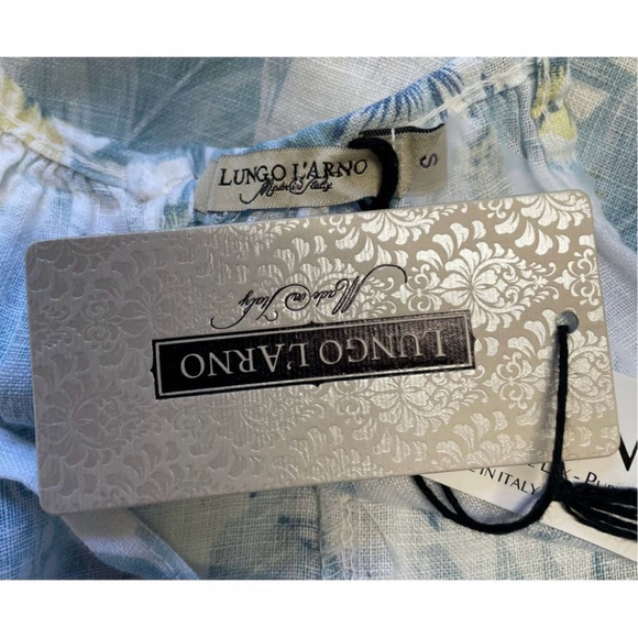 Lungo L'Arno NWT Dress Size S White Blue Floral 100% Linen - Picture 3 of 4